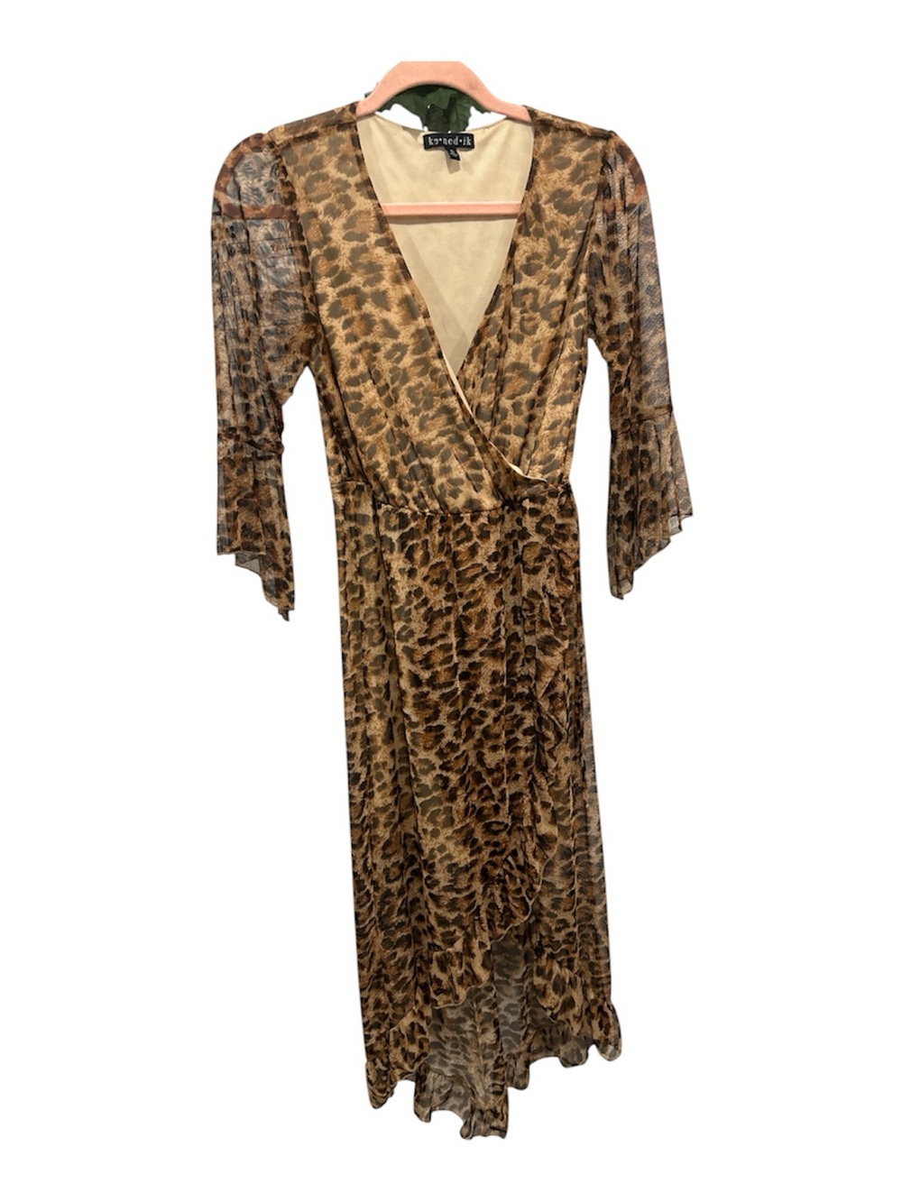 Kenedik Brown Leopard Print Faux Wrap Dress Sz S NWOT